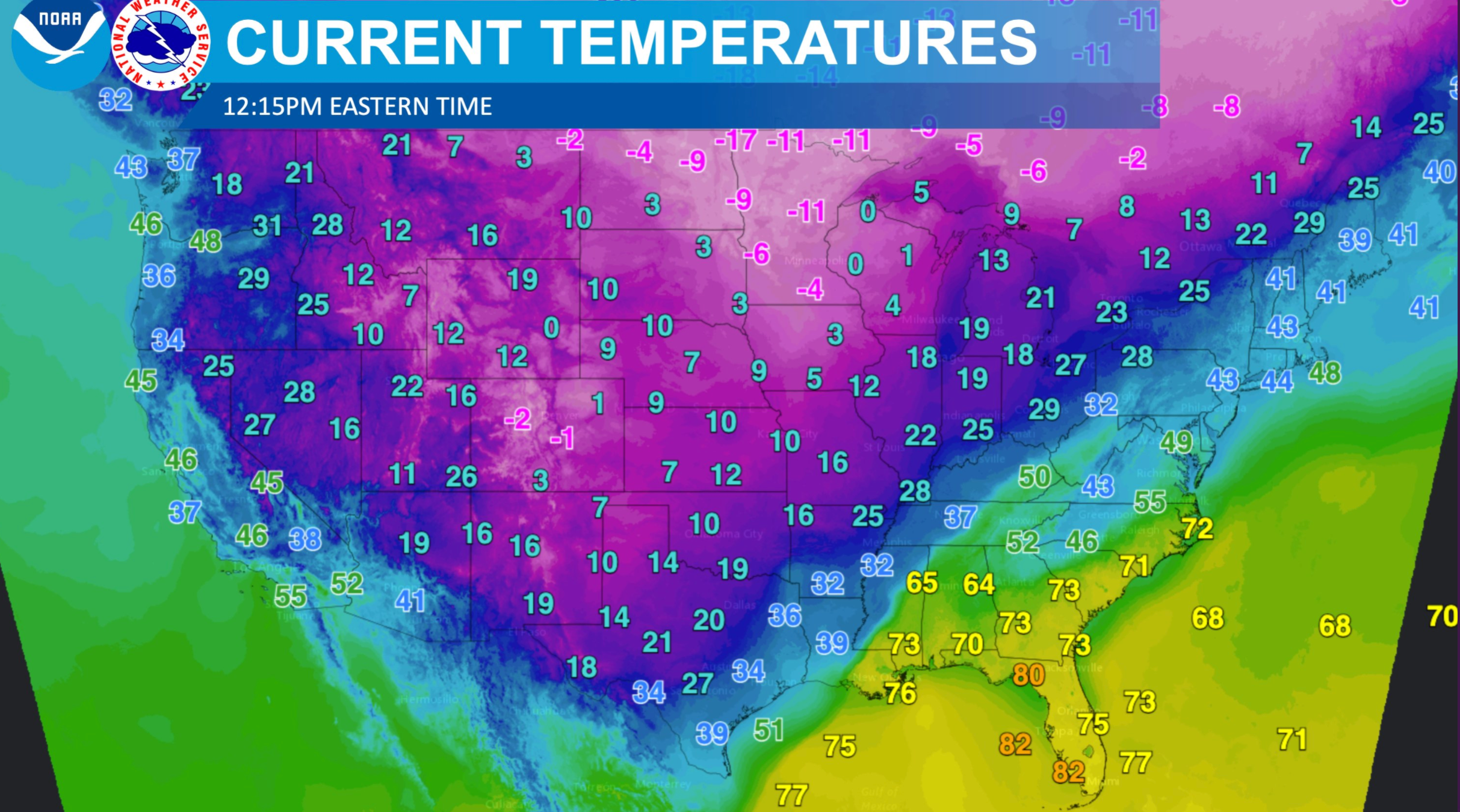Las temperaturas descendieron drásticamente en todo el país desde el jueves debido a que la tormenta invernal afectó a un gran número de estados